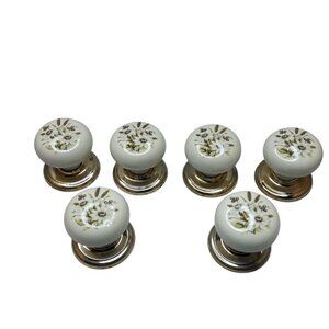 Vintage Gainsborough Hardware Porcelain Drawer Knob Daisy Motiff Ivory Gold Part